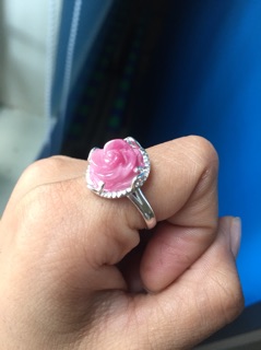 Mặt Hoa Mẫu Đơn đá Ruby bọc bạc ta nguyên chất