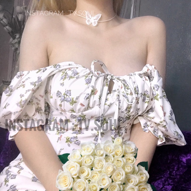 𝗦𝗔𝗟𝗘 Đầm hoa trắng tay phồng