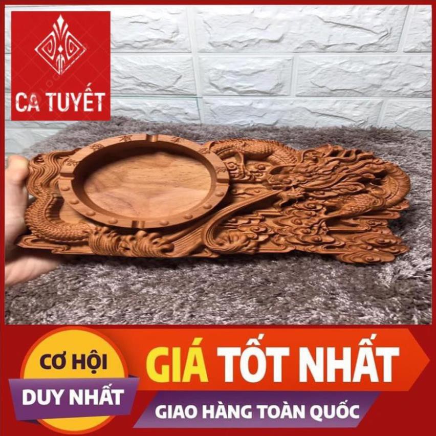 Gạt Tàn Thuốc Dài Hình Vuông Bằng Gỗ Hương Trạm Khắc Tinh Xảo