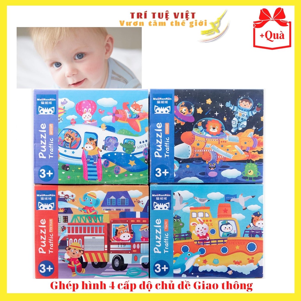 Đồ Chơi Tranh Ghép Puzzle Xếp Hình Bằng Gỗ 4 Cấp Độ Từ Dễ Đến Khó 12,16,24,32 Miếng Khủng Long, GT, 4 Mùa TRITUEVIET