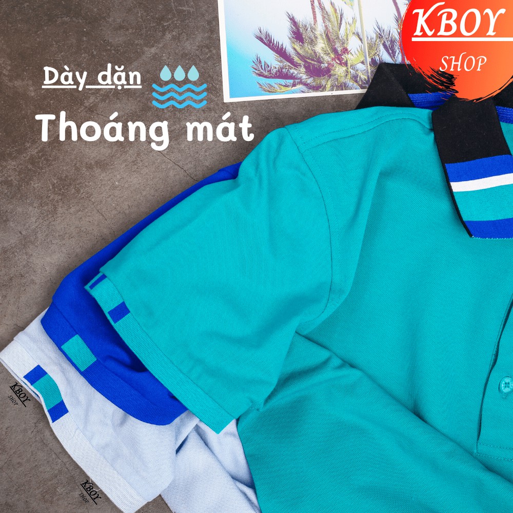 Áo Thun Phông Nam Cổ bẻ viền Hàng Quãng Châu cao cấp 3 màu Xanh coton 4 chiều 100%, mềm mịn, logo thêu đẹp-1305