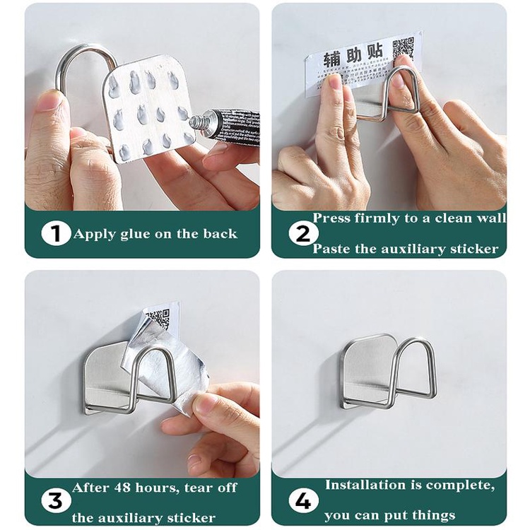 Giá Đỡ Móc Treo Khăn Hình Chữ U Bằng Thép Không Gỉ Gắn Tường Không Cần Đinh