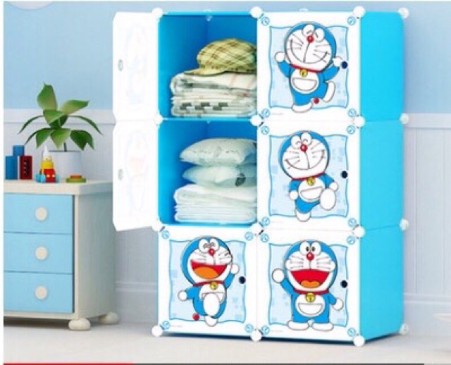 (Có sẵn) Tủ nhựa quần áo lắp ghép 6 ô sâu 47cm.Trắng kitty doraemon đen hồng hoa đào đều có