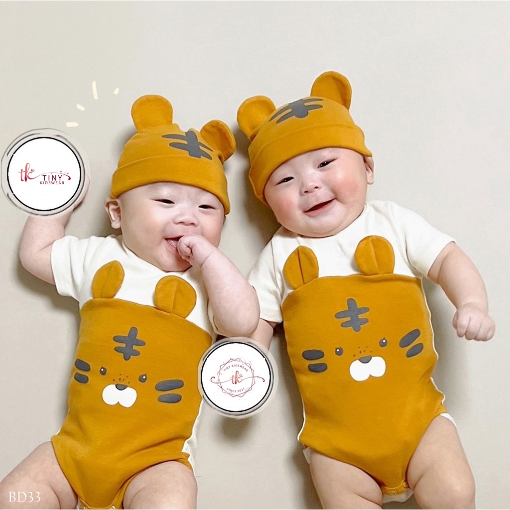 Body Hổ Dài Tay Bé Trai Bé Gái, Body Cộc Tay Cho Bé 4-13kg Tặng Kèm Mũ Hổ [BD33]