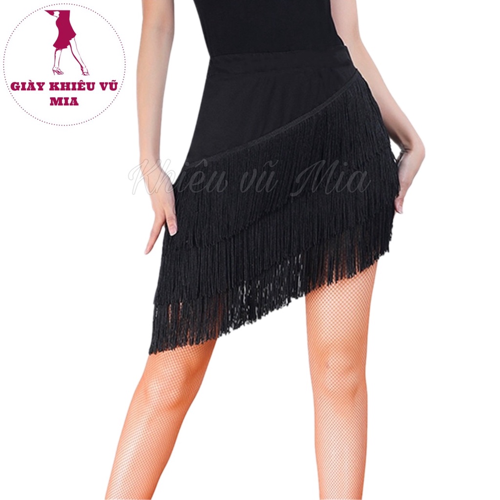 Chân Váy Khiêu Vũ Tua Rua 3 Tầng Lệch Bên
