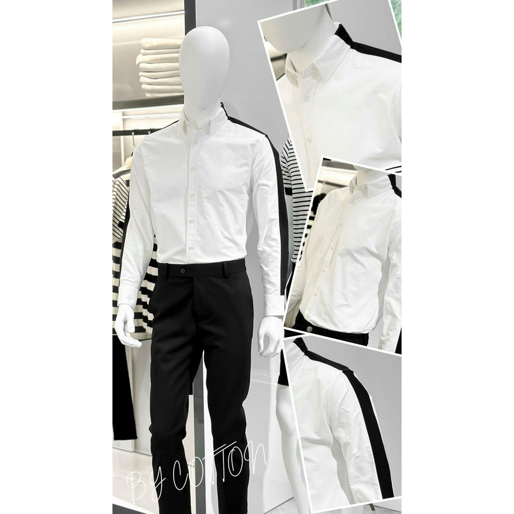 Áo Sơ Mi Nam Dài Tay Trơn BY COTTON White Mix Black Stripes Oxford Shirt
