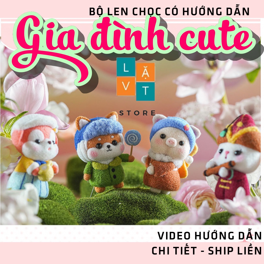 Bộ len chọc Gia Đình Dễ thương có hướng dẫn video, cách làm đơn giản làm quà tặng, needle felting shiba,pig.