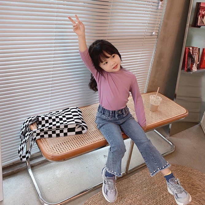 Quần Jeans Ống Loe Lưng Thun Thời Trang Cho Bé Gái