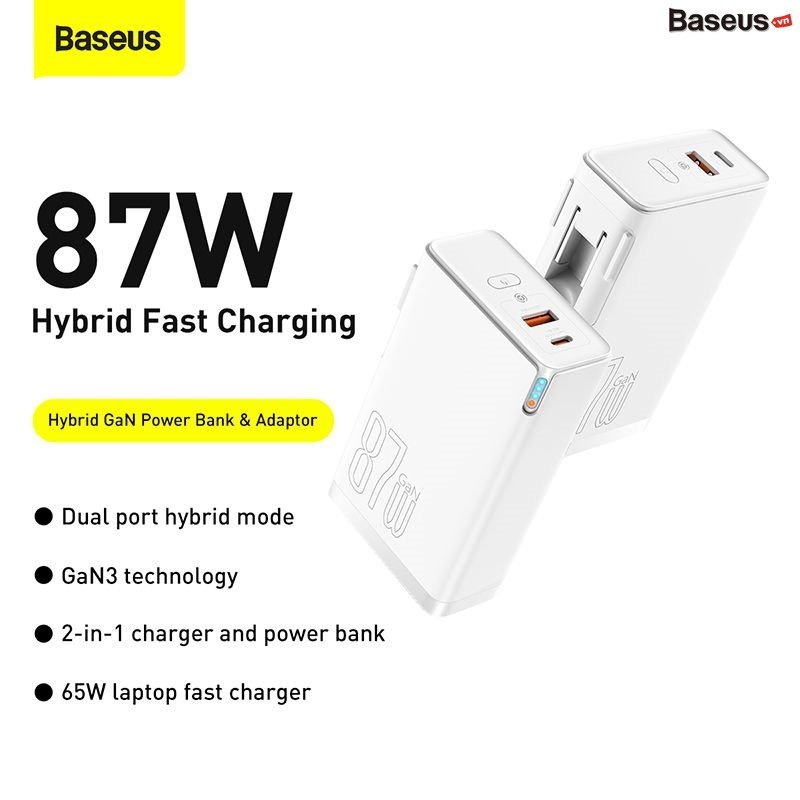 Sạc dự phòng kiêm củ sạc 2 trong 1 Baseus GaN3 87w 10000mAh