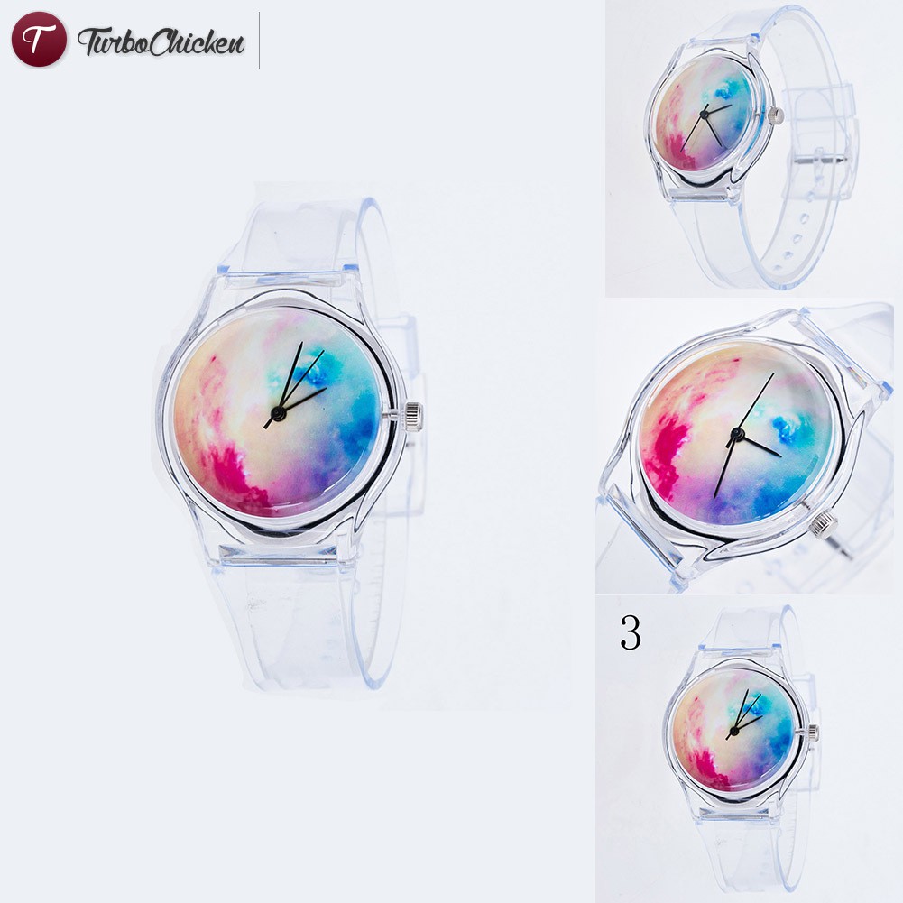 #Đồng hồ đeo tay# Fashion Women Wristwatches Plastic Cartoon Clock Transparent Strap Student Sport Watches Lady Girls Casual Quartz Watch