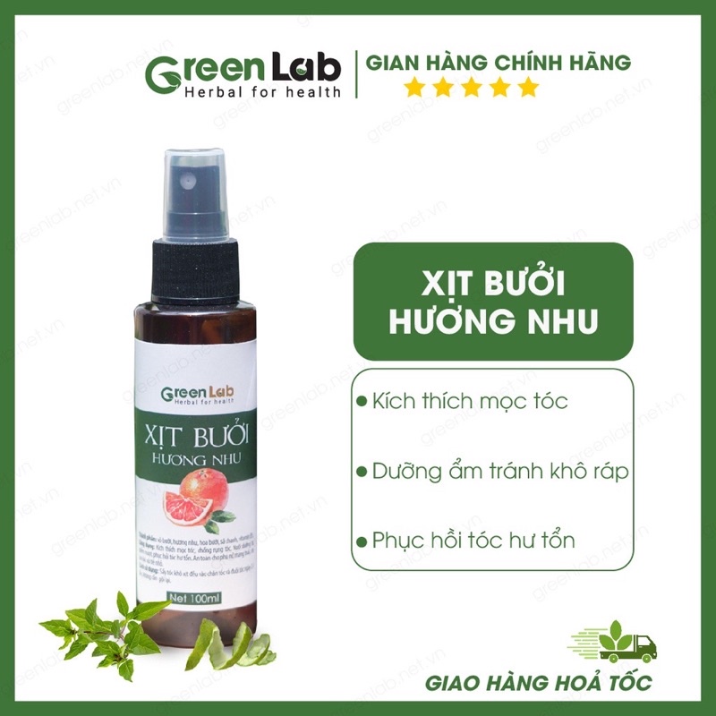 Xịt tóc Bưởi Hương Nhu - Xịt bảo vệ tóc khỏi nhiệt, mềm mượt, dài khỏe, giảm rụng tóc Greenlab 100ml