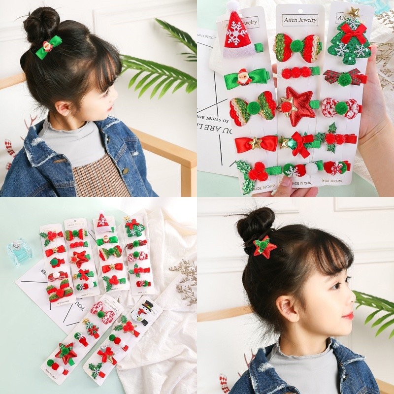 SÉT 10 CẶP TÓC NOEL SIÊU CUTE CHO BÉ GÁI