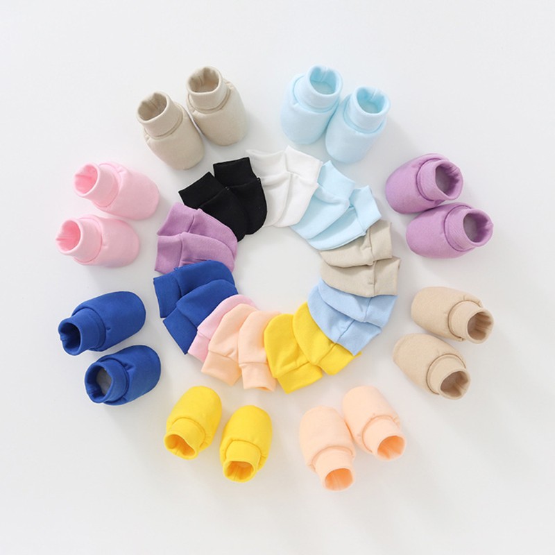 (Hàng Mới Về) Set Găng Tay + Nón + Găng Tay Cotton Chống Xước Cho Bé