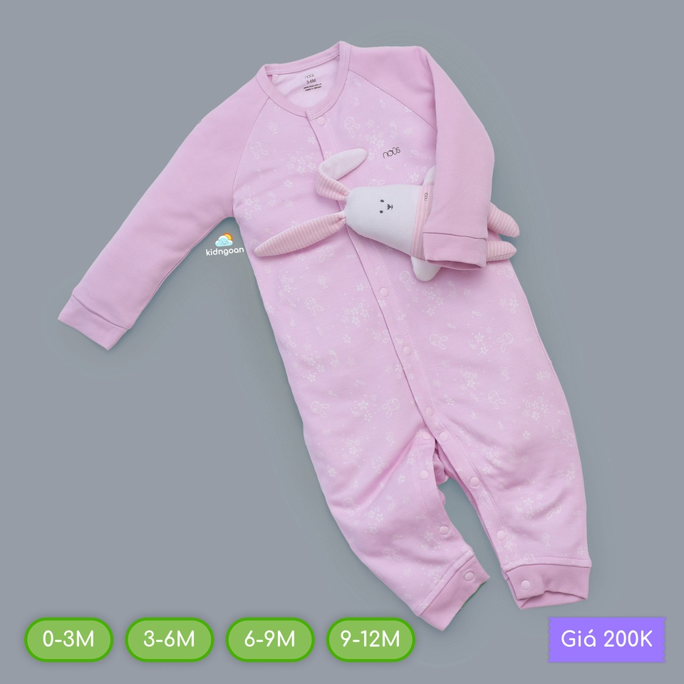 Nous bộ bodysuit newborn cho bé gái không tất hồng thỏ đáng yêu