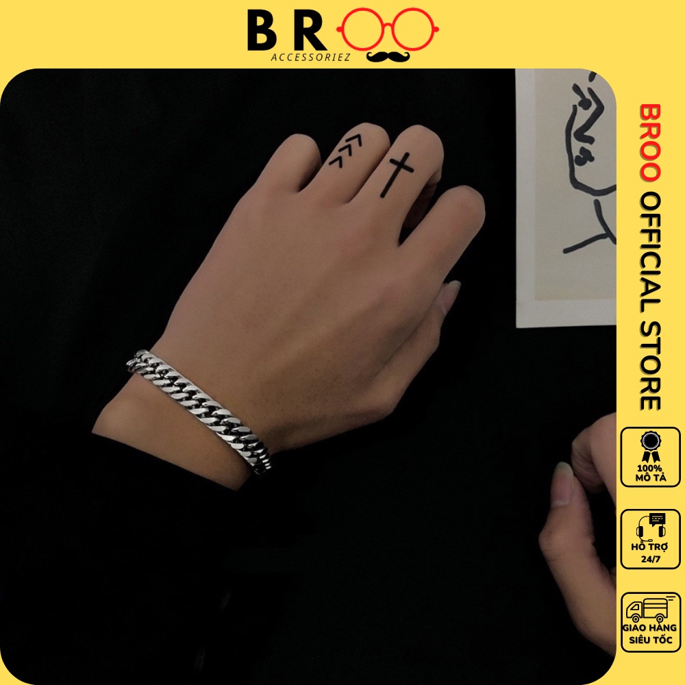 Vòng tay xích nam nữ BROO bản trơn 9mm chuỗi lớn màu bạc, lắc tay unisex đơn giản chất liệu titan cao cấp
