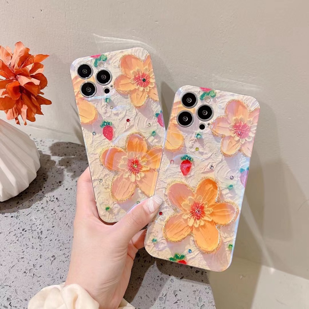 Ốp Điện Thoại tpu Mềm Họa Tiết Hoa Màu Cam/Xanh Dương Cho Iphone 12 pro max 11 pro max xs max xr x 13promax 7plus