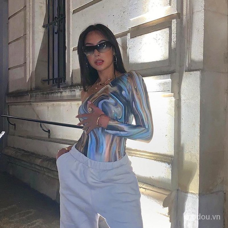 Jumpsuit Lệch Vai Tay Dài Thiết Kế Ôm Sát Tôn Dáng
