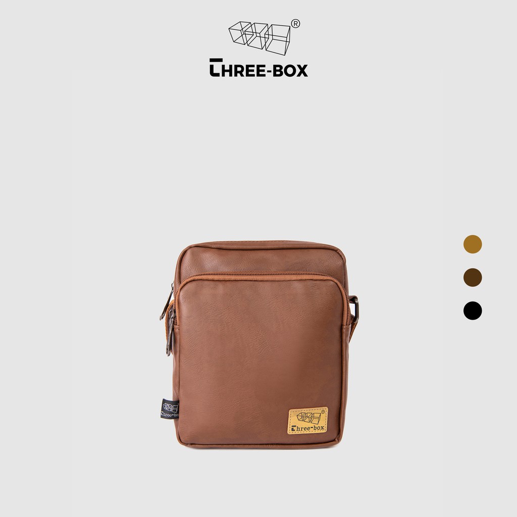 Túi đeo chéo da unisex THREE-BOX dáng dọc, vừa IPad mini - Crossbody MS6338