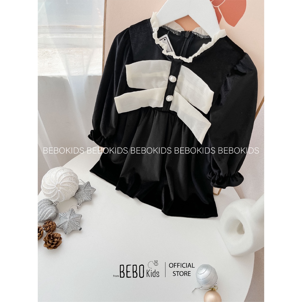 Váy đầm thiết kế công chúa mùa xuân siêu xinh cho bé gái kiểu dáng nhún ngực 10-22kg nhung len Đỏ/ Đen A02