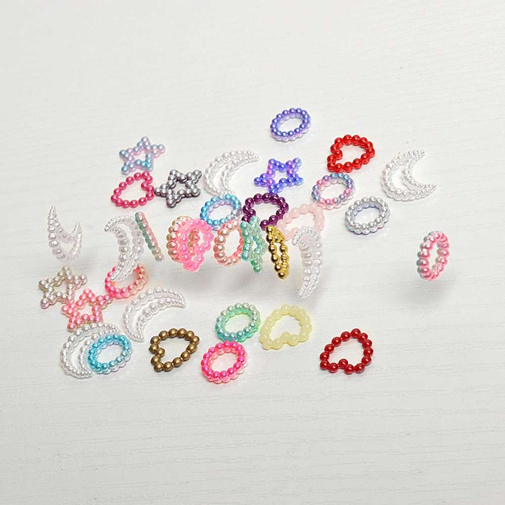 [Hàng mới về] Phụ kiện trang trí móng tay nghệ thuật hình mặt trăng ngôi sao 3D nhiều màu sắc đính ngọc trai giả DIY