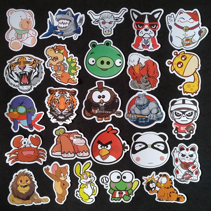 Bộ Sticker dán cao cấp chủ đề ANIMAL HOẠT HÌNH - Dùng dán Xe, dán mũ bảo hiểm, dán Laptop...