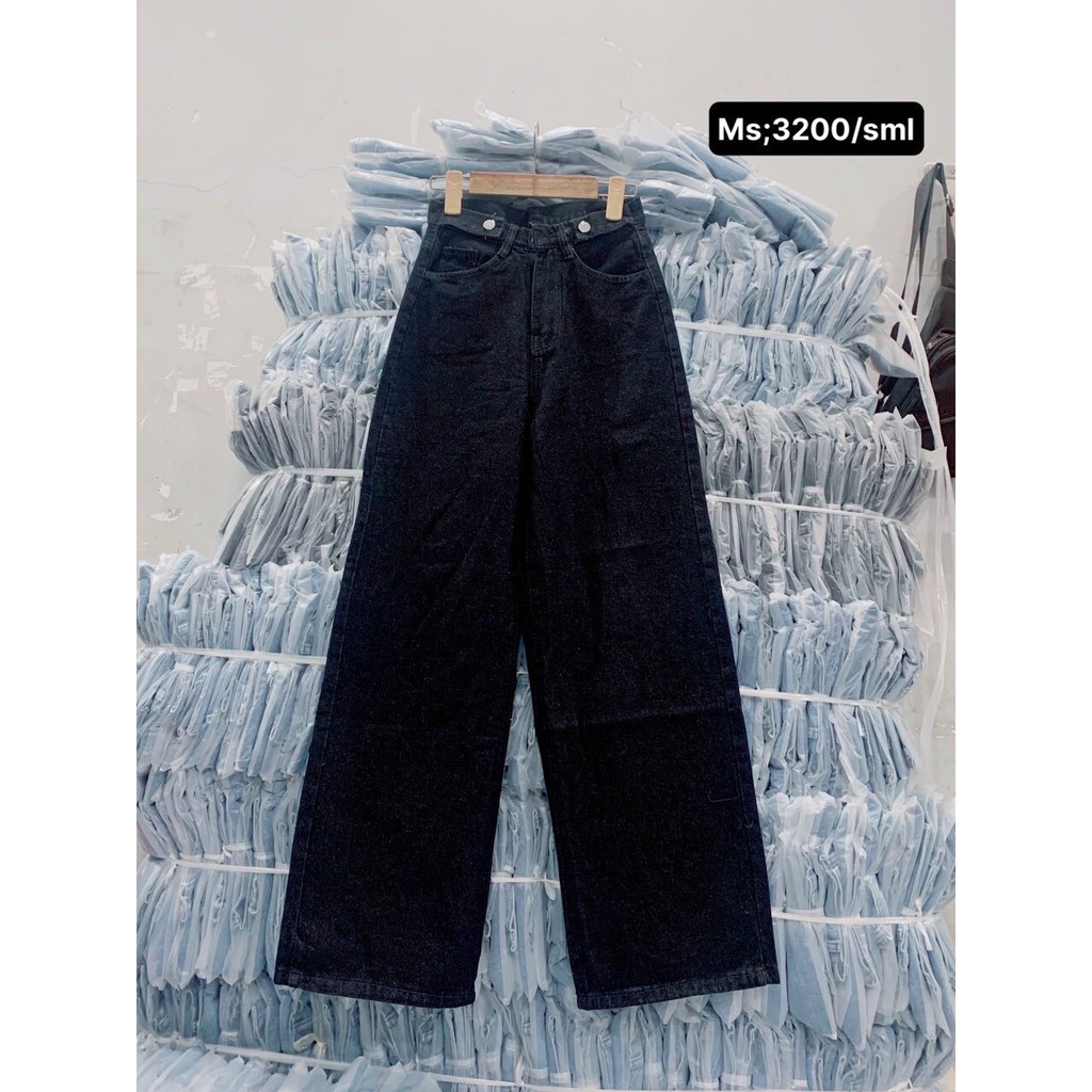 Quần baggy jean nữ lưng cao, cắt rách màu đen jean LB146 LB Jean Fashion