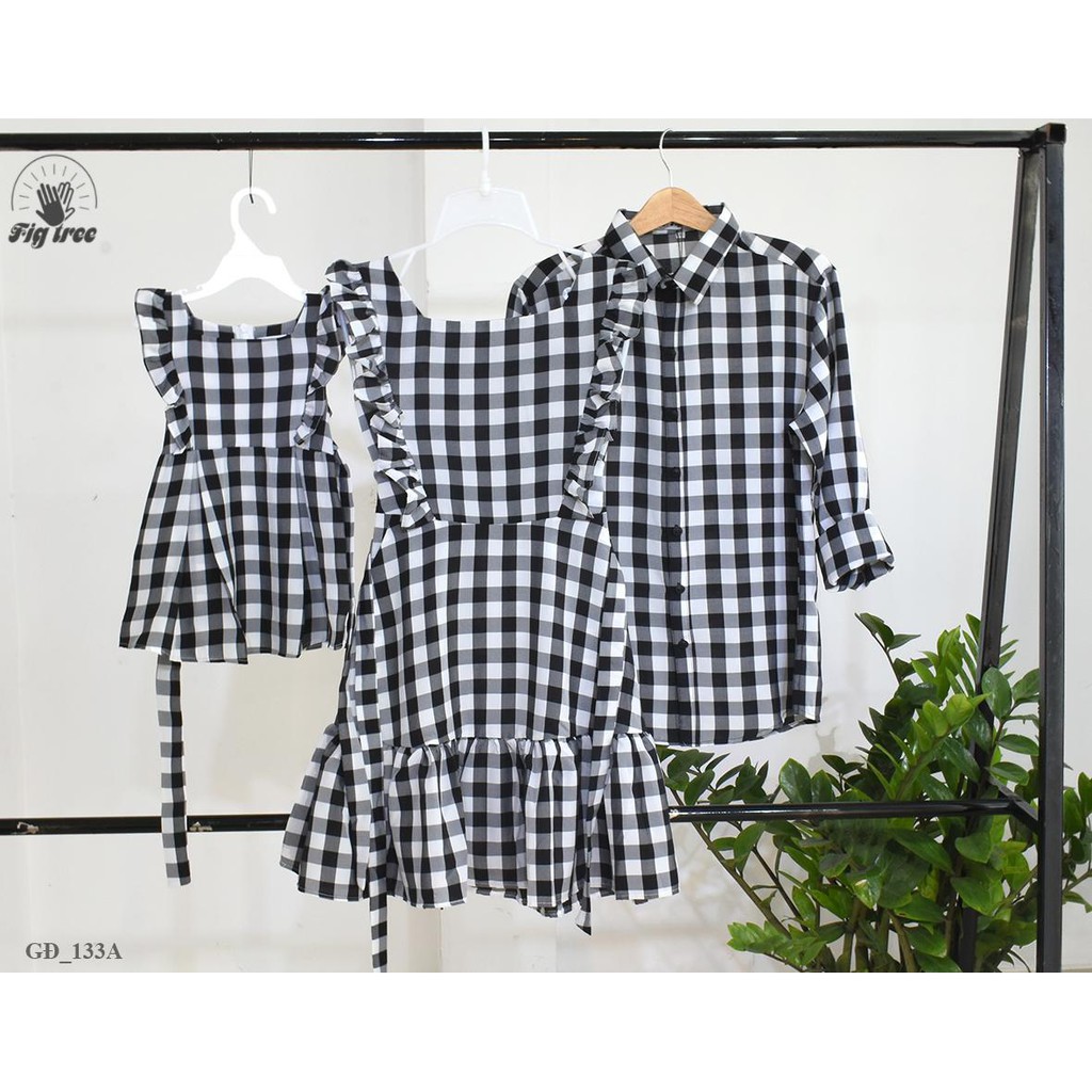 Combo Sơ Mi Gia Đình FIGTREE Caro Đen Mã 133D Siêu Dễ Thương