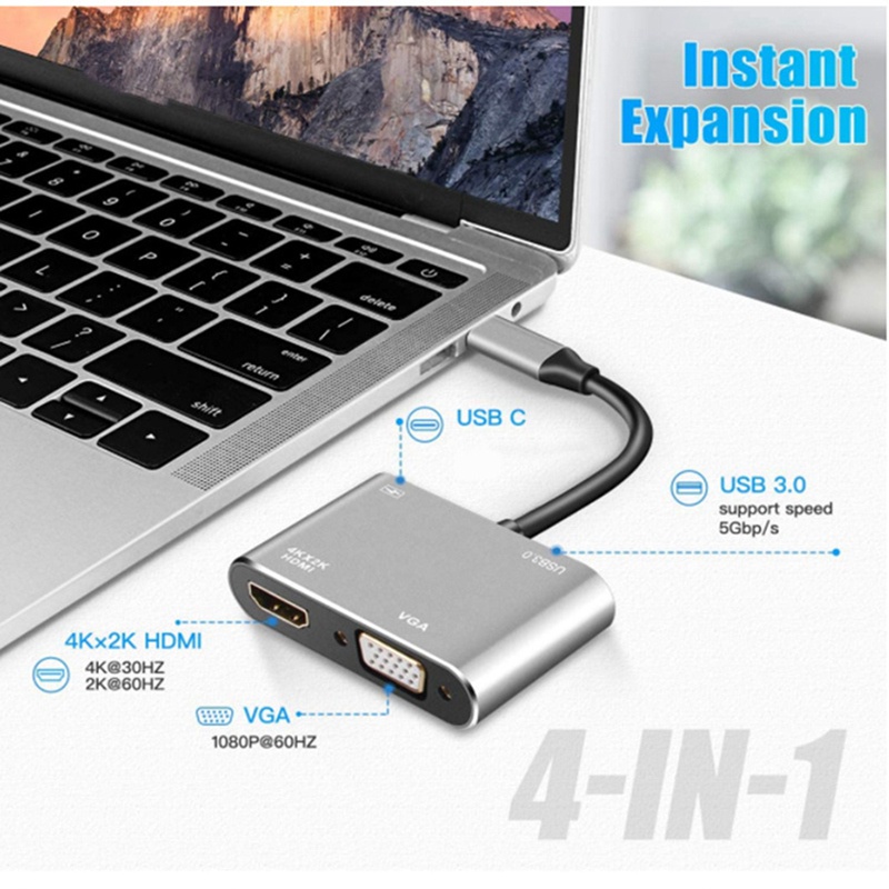 COD Type-C to HDMI-Compatible 4K VGA USB C 3.0 Hub Adapter for MacBook