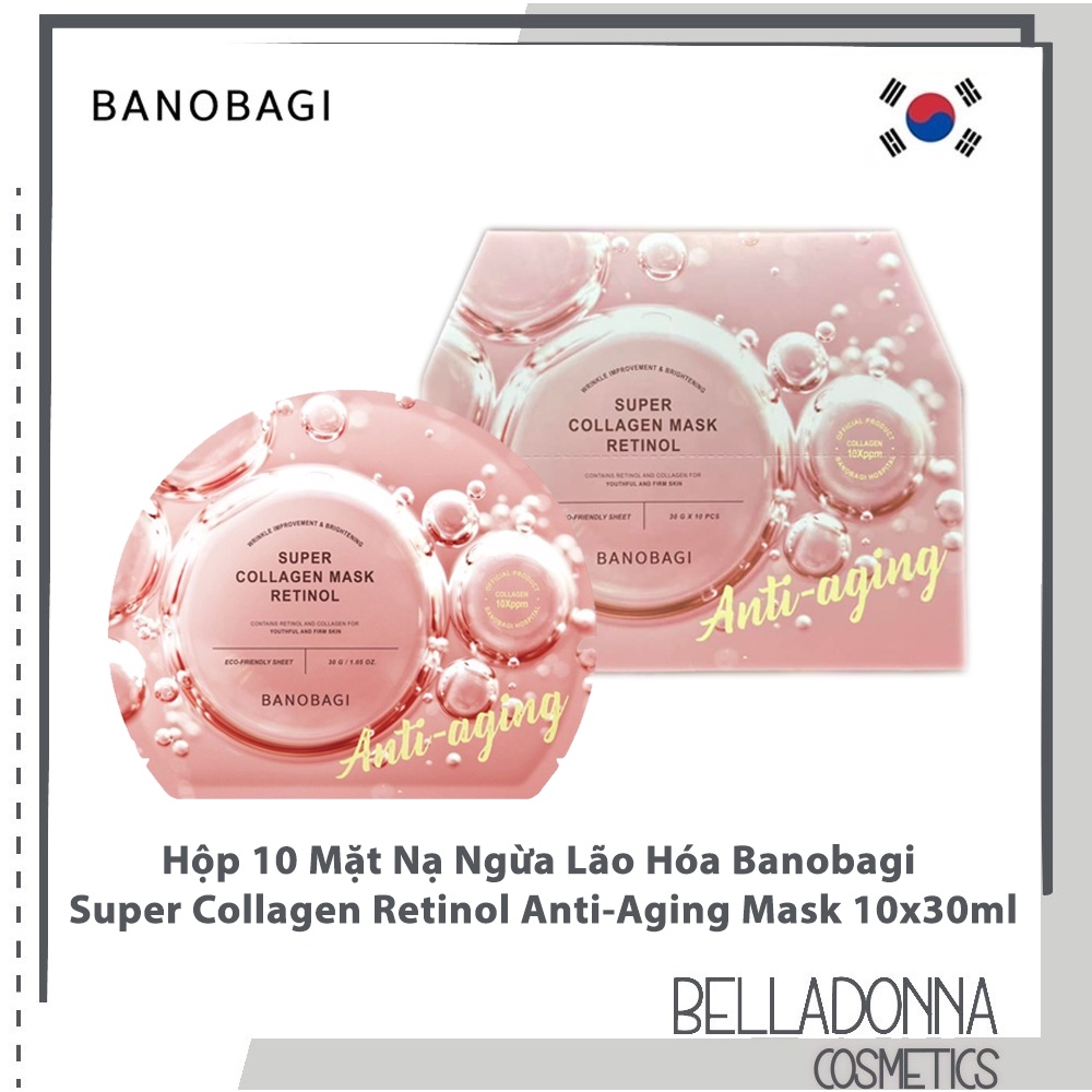 Hộp 10 Mặt Nạ Ngừa Lão Hóa Banobagi Super Collagen Mask Retinol Anti-Aging Mask 10x30ml