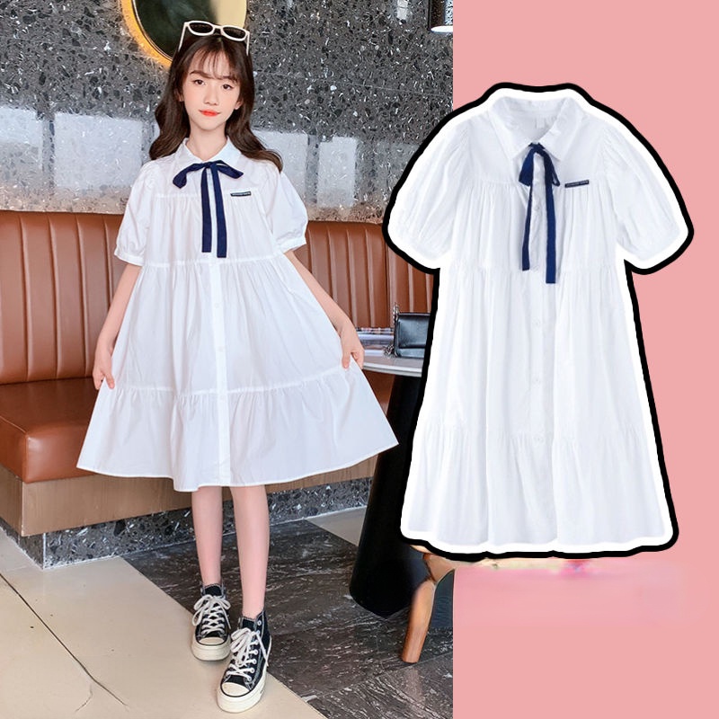 Đầm Đồng Phục Công Chúa Ngắn Tay Đính Nơ Xinh Xắn Thiết Kế Mới Thời Trang Dành Cho Bé Gái