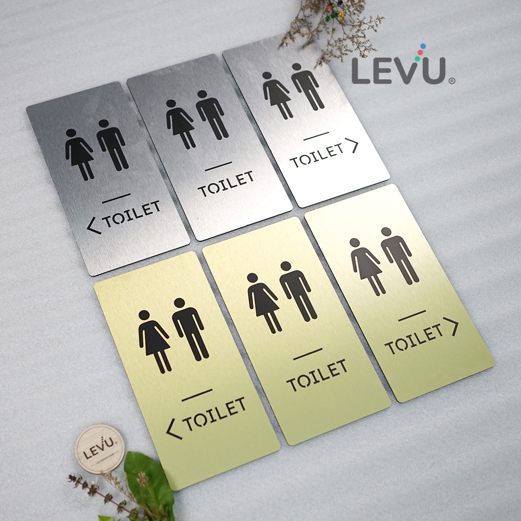 Bảng toilet bằng nhôm aluminium xước chỉ dẫn hướng nhà vệ sinh LEVU-ALU08