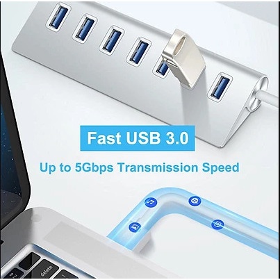Bộ Chia USB 3.0 HUB 7 Cổng Điện Đa Bộ Chia USB Tốc Độ Cao Cho Macbook PrO-Laptop-pC...(Vỏ nhôm cao cấp)