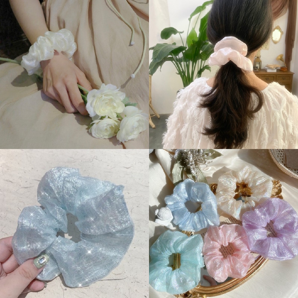 Dây Cột Tóc Đính Đá Lấp Lánh Phong Cách Retro Hàn Quốc