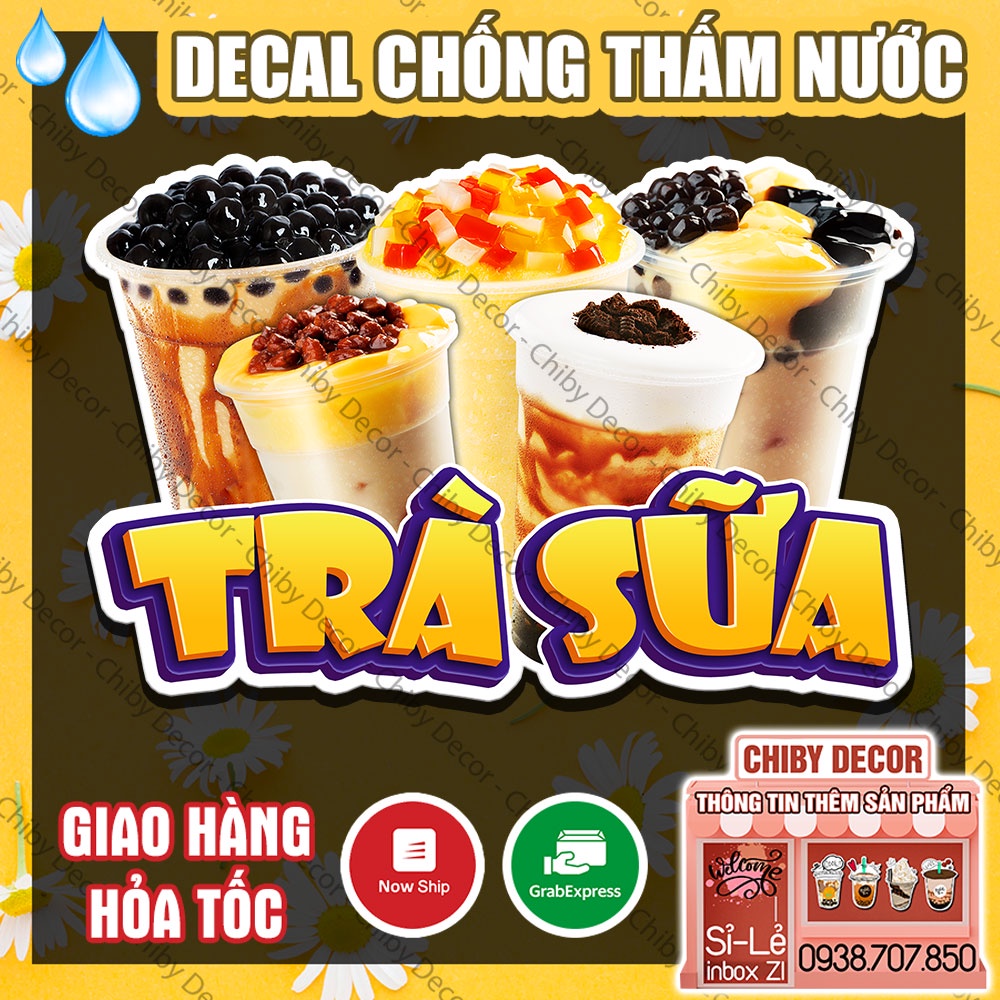 Tranh Dán Tường Trà Sữa 🌈 Decal Dán Tường Trang Trí Quán Trà Sữa, Cà Phê - Sticker Chống Thấm Nước, Chống Nắng, Cắt Sẵn