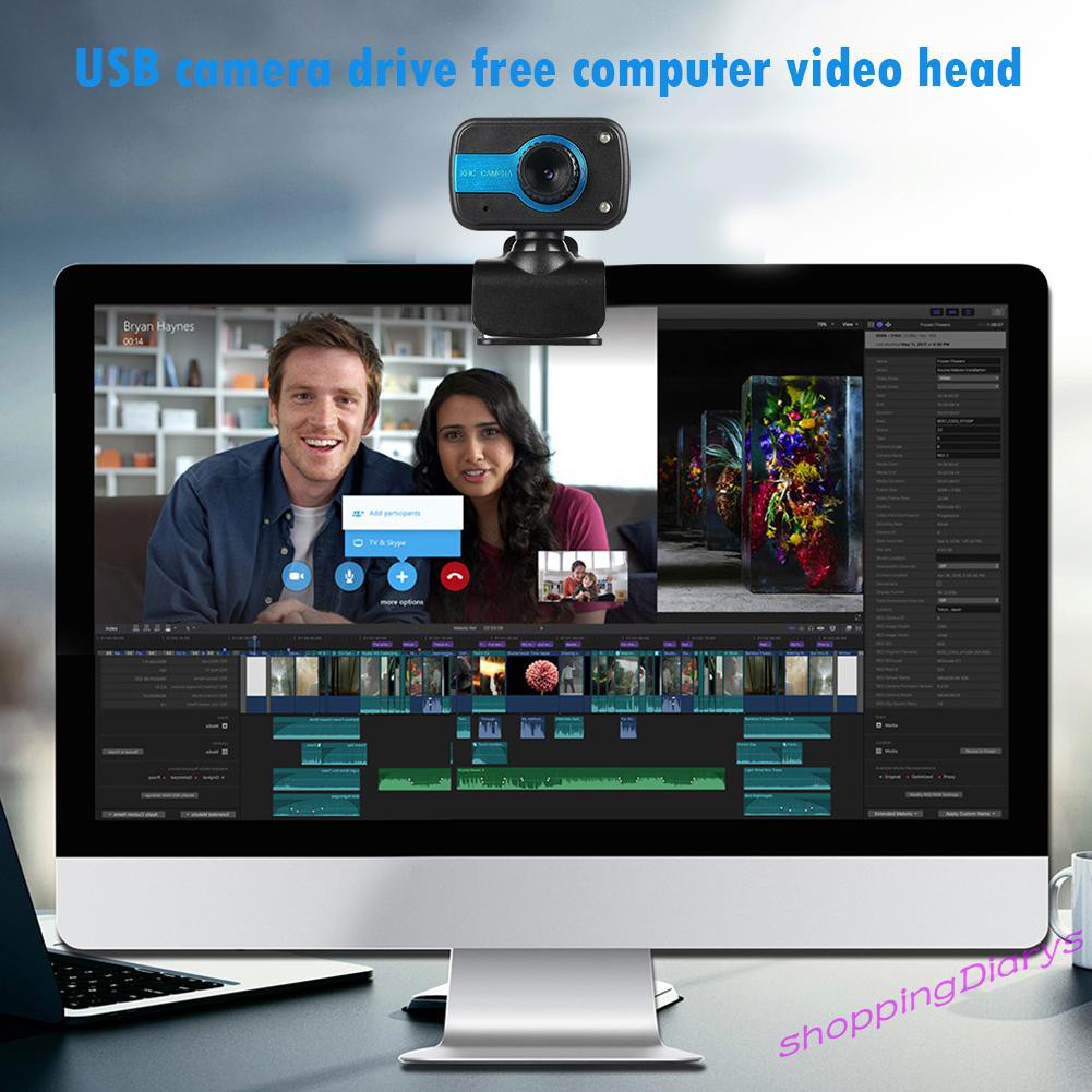Webcam Usb HD Tích Hợp Micro 2 Đèn Led Hỗ Trợ Quay Ban Đêm