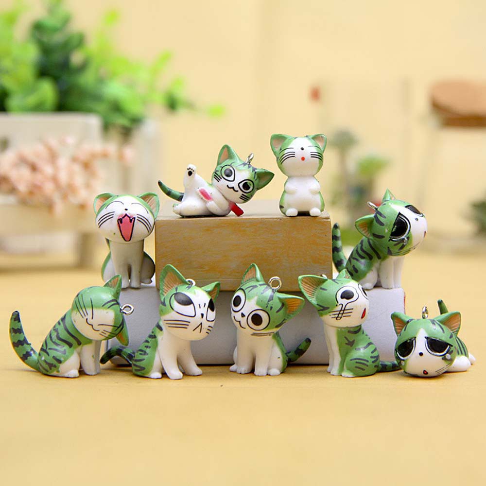 Set 9 Mô Hình Mèo Hoạt Hình Mini Nhiều Màu Sắc Dùng Trang Trí Tiểu Cảnh / Sân Vườn