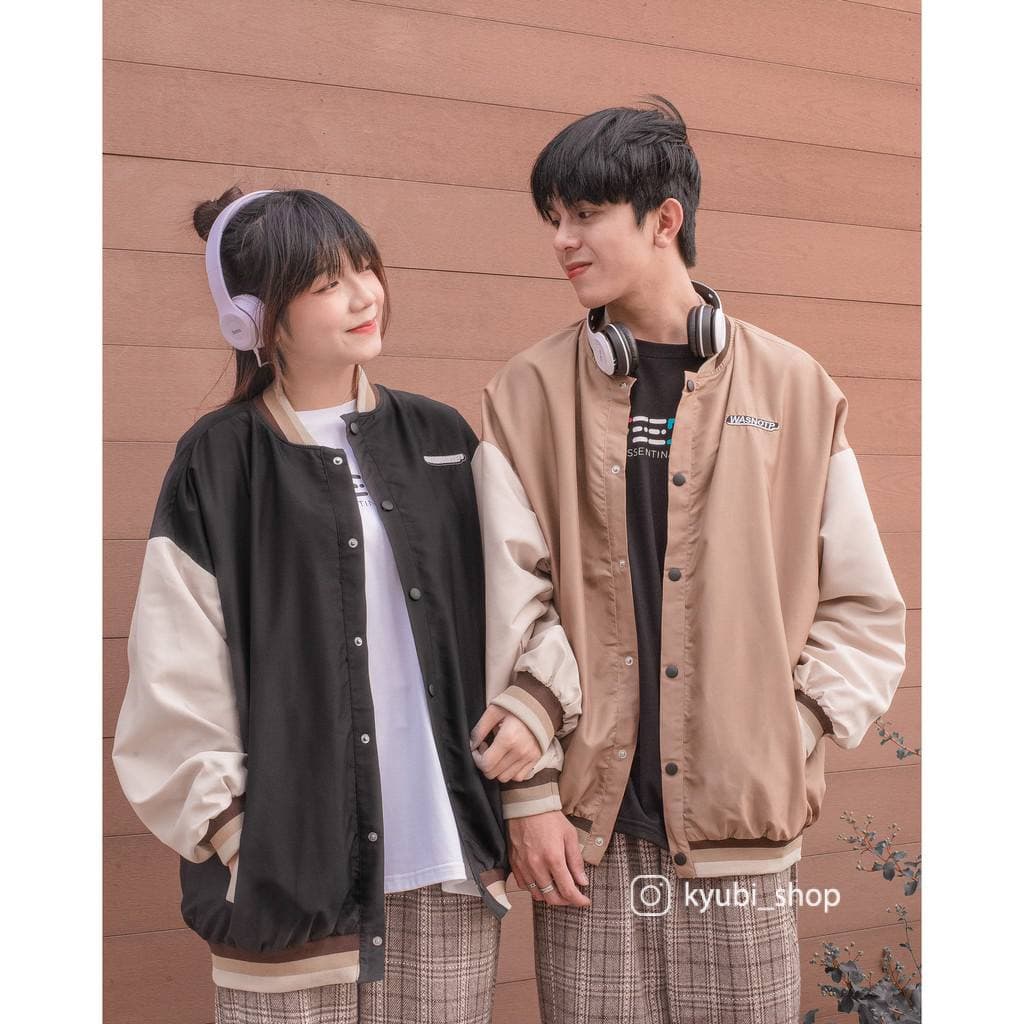 Áo khoác bomber WAS 2 màu unisex ulzzang form rộng - Áo bomber bóng chày Kyubi AKD01