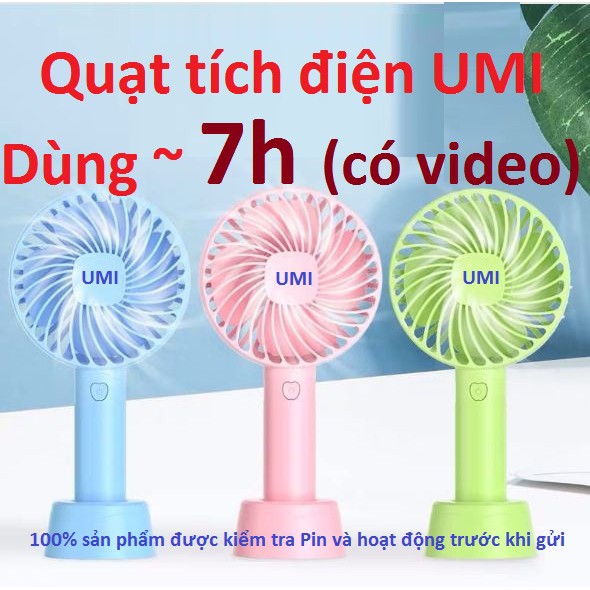 Quạt mini tích điện cầm tay có đế để bàn - Pin trâu 7 tiếng sử dụng (Có test)