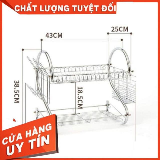 Giá úp bát INOX 2 tầng có khay hứng nước HÀNG L1 DÀY DẶN