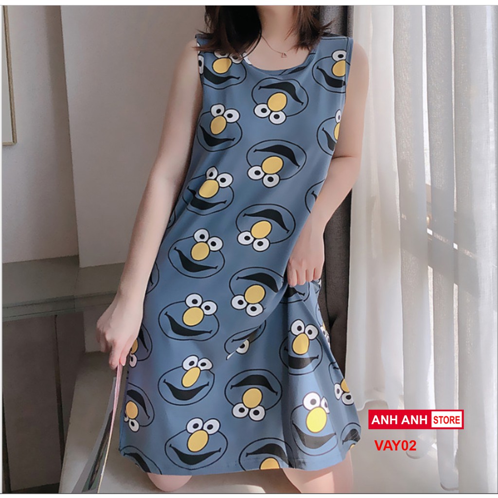 Váy ngủ mặc nhà cotton lụa mềm mịn họa tiết dễ thương | BigBuy360 - bigbuy360.vn