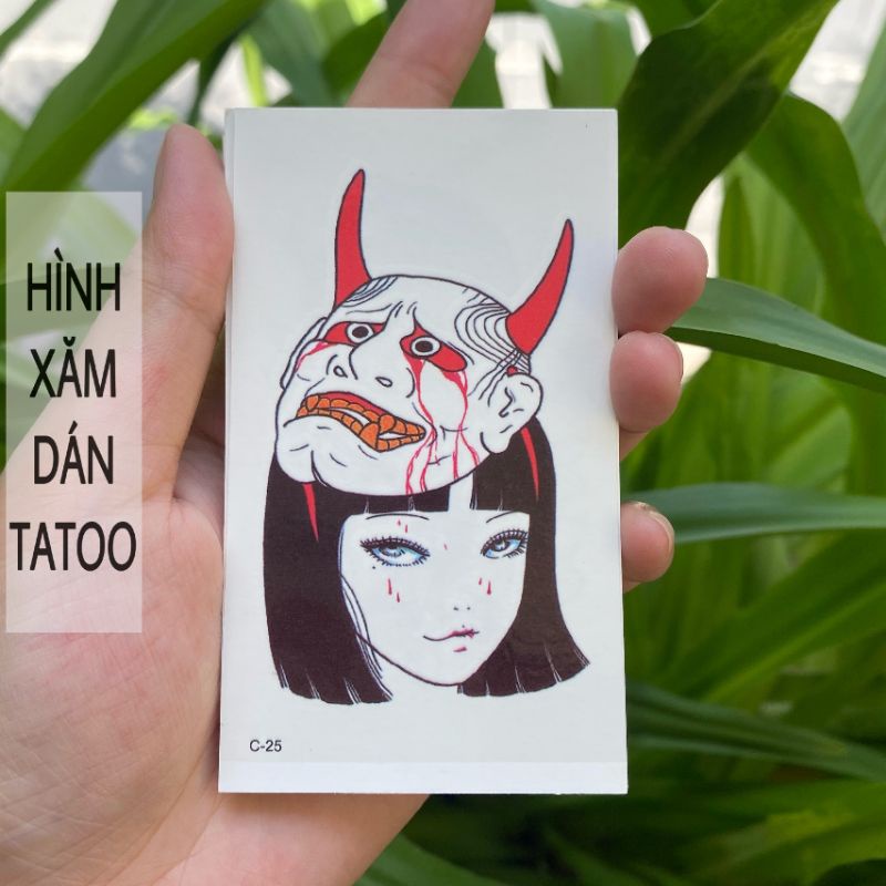 Hình xăm Nanno đội mặt nạ quỷ c25. Tatoo dán tạm thời