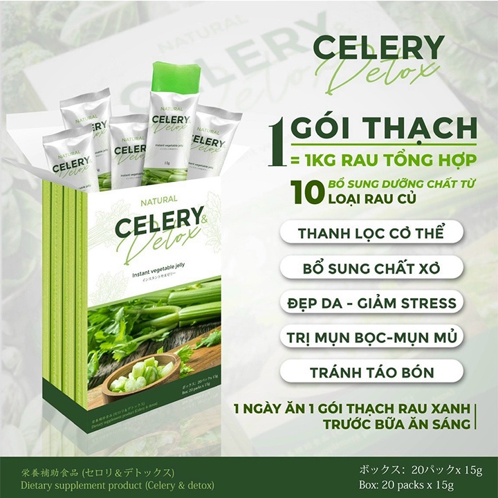 Thạch Cần Tây Celery Detox Jelly, Thạch Trái Cây Bibico Nhật Bản Giúp Thanh Nhiệt Làm Đẹp Da Hộp 20 Viên