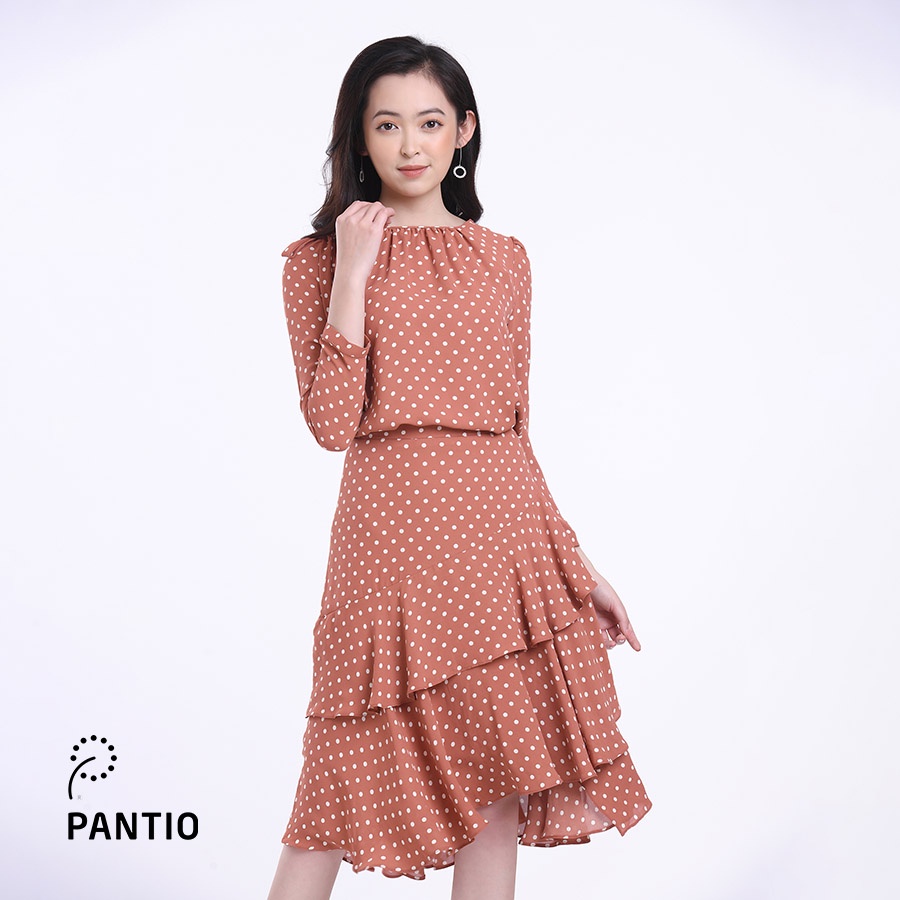 Chân váy dài chất liệu lụa mỏng họa tiết chấm bi dáng xòe BJD12266- PANTIO