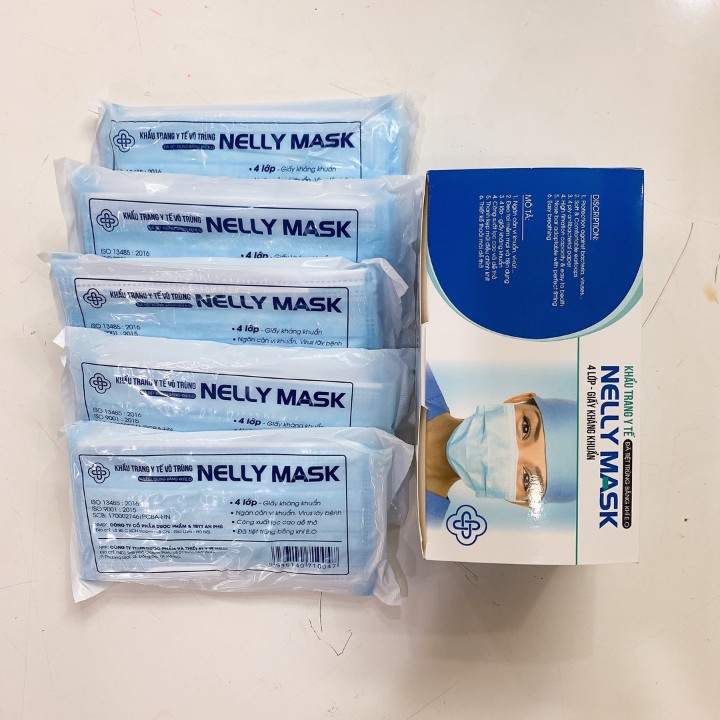Khẩu Trang Y Tế Giấy Kháng Khuẩn 4 Lớp NELLY MASK Màu Xanh - Khẩu Trang Kháng Khuẩn Tiệt Trùng Bằng Khí E.O