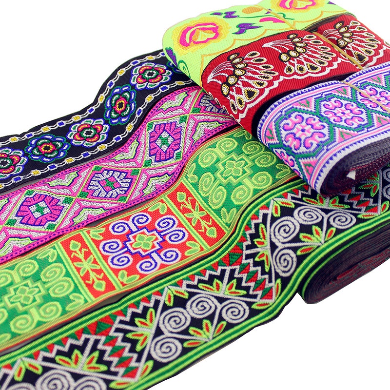 Set 5 Yards Vải Ren 5cm Họa Tiết Thổ Cẩm Dùng Để May Quần Áo Thủ Công