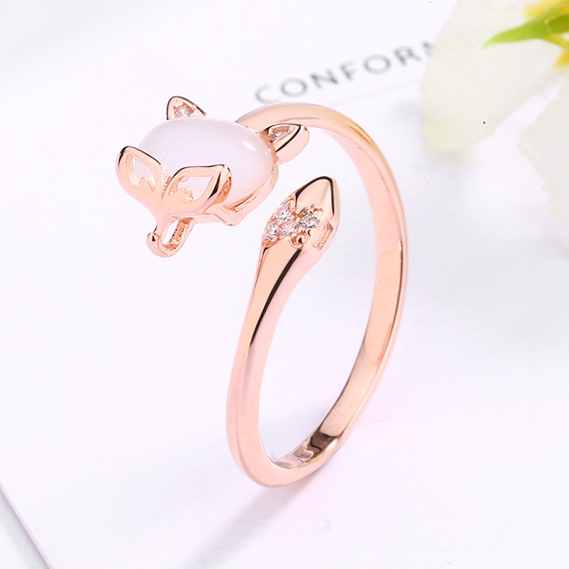 Nhẫn hở hình con cáo đính đá zircon đơn giản thời trang có thể điều chỉnh kích cỡ