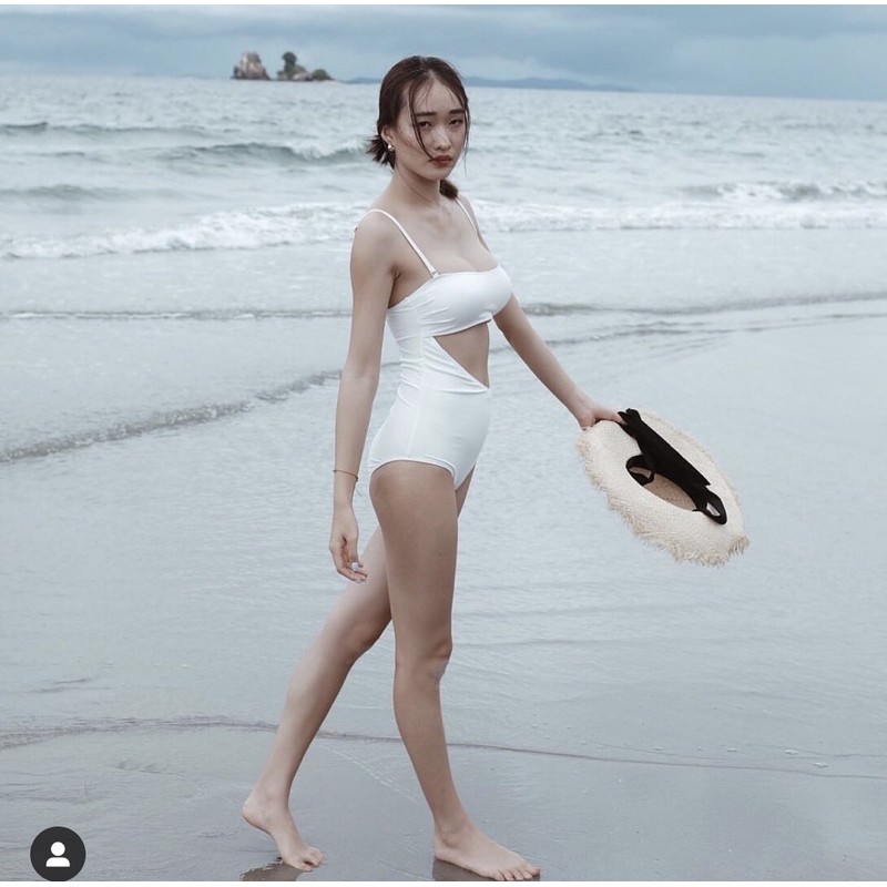 Monokini trắng tinh khôi khoét eo siêu tôn dáng style Hàn quốc