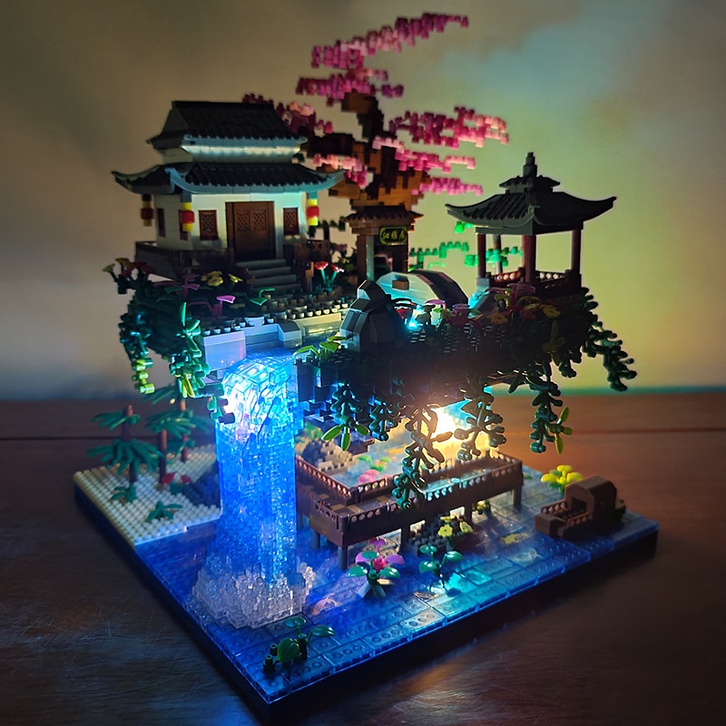 Đồ chơi xếp hình lắp ghép mô hình kiến trúc Trung Quốc Đào Hoa Đảo - đồ deco trang trí, đặt kệ sách