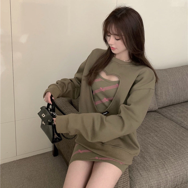 Set áo len phối chân váy phong cách vintage thời trang thu đông 2021 cho nữ