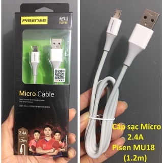 Cáp sạc Micro 2.4A cho điện thoại Androids Pisen MU18 2.4A (1.2m)